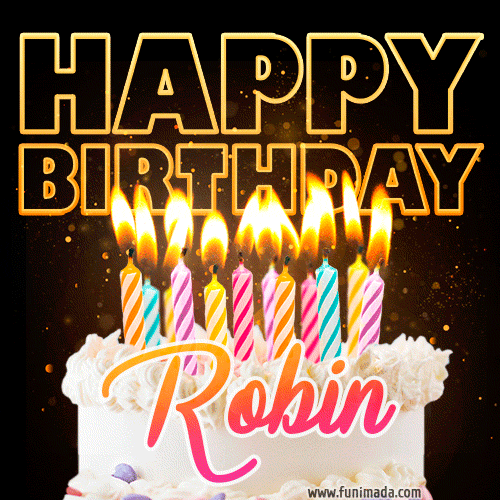 Robin - Animated Happy Birthday Cake GIF for WhatsApp — Download on Funimada.com